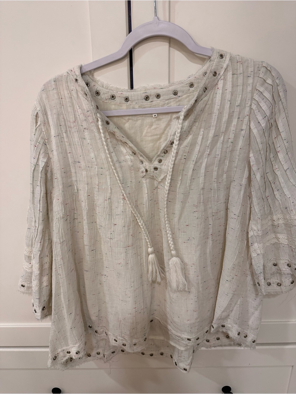 Tularosa Off-White Eyelet Boho Tassel Tunic